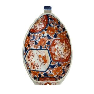 VTG Japanese Imari Porcelain Boat Shaped Dish Floral Orange Blue White Hand Pain